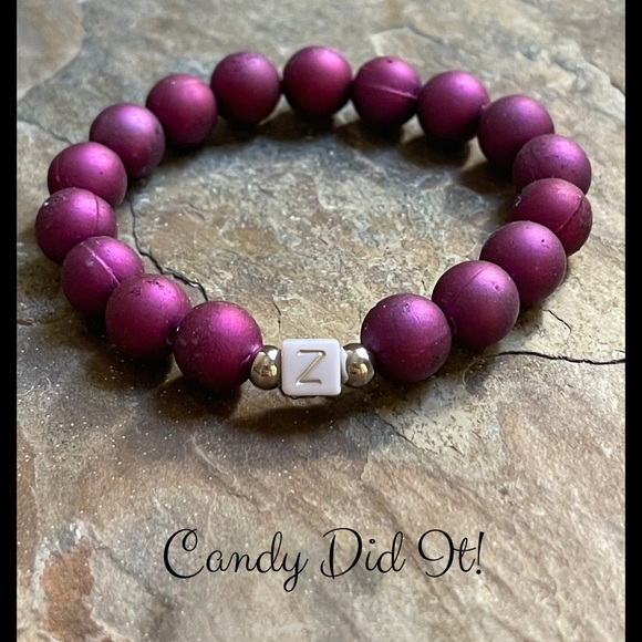 NWT Handmade Candy Did It! Purple Rubberized Bead Letter Z Initial Bracelet - Picture 1 of 3